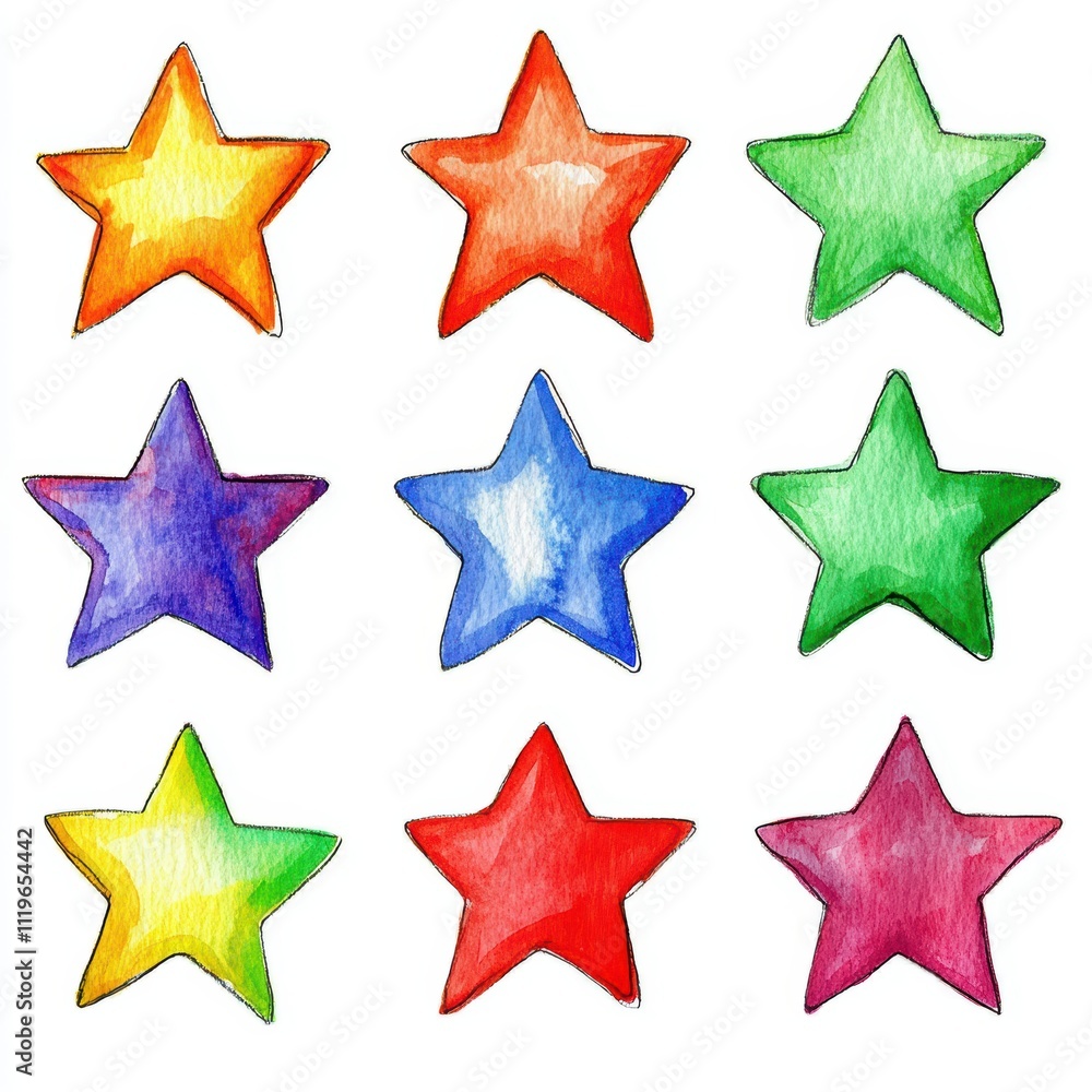 Fototapeta premium カラフルな星のイラストと多様な色合いの組み合わせが魅力的なアート