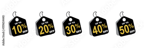 Sales label discount set. 10. 20. 30. 40. and 50 percent badge sticker banner labels vector illustration isolated on white background.
