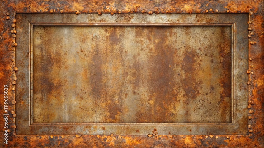 Fototapeta premium Rustic Weathered Metal Frame with Patina and Rivets, Ideal for Vintage or Industrial Design Projects
