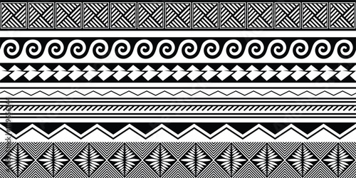 Polynesian design tribal tattoo border. Tribal design ethnic maori band. Tattoo ribbon sleeve bracelet. Fabric seamless isolated hawaiian pattern on white background.