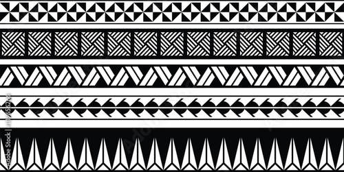 Polynesian tattoo tribal band design. Samoan tattoo tribal ornament border.
Decoration seamless pattern.