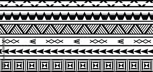 Polynesian tattoo tribal band design. Samoan tattoo tribal ornament border.
Decoration seamless pattern.