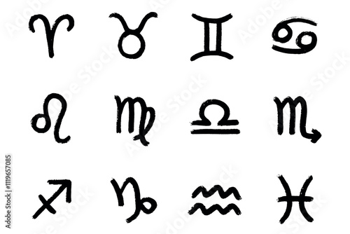 Hand drawn zodiac signs Esoteric symbol doodle set Astrology clipart Elements for design photo