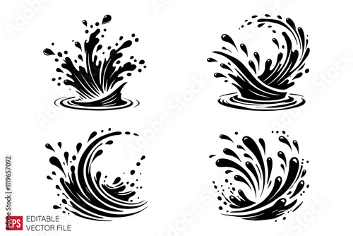 set of water splash drop effect graphic illustration design templates