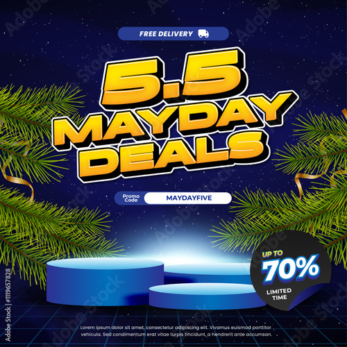 5.5 mayday Sale discount deals Editable text Blue galaxy gradient marketing Decorative banner template