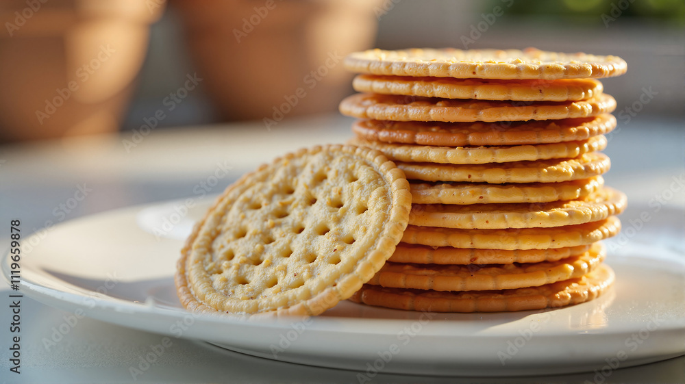 Low-carb crackers on a white plate for a healthy snack Low-carb crackers on a white plate for a healthy snack