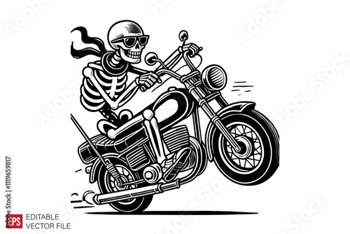 skeleton bikers riding motorcycle graphic flat illustration black and white design templates