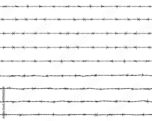 Black silhouette of the barbed wire on a white background	