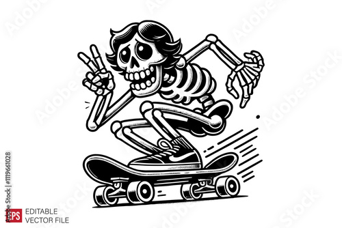 cartoon skeleton skateboarding graphic illustration design templates