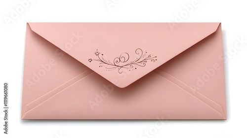 Pink envelope with elegant floral design isolated on white background.
