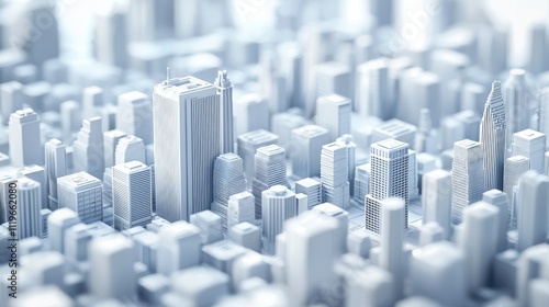 Abstract white city skyline, 3D rendering of futuristic urban landscape.