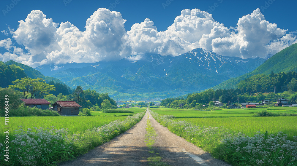 日本の田舎の一本道 日本の田舎の一本道