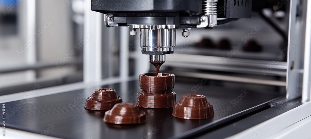 Close-up of a 3D Printer Making Delicious Chocolate Treats Layer by Layer with Precision Close-up of a 3D Printer Making Delicious Chocolate Treats Layer by Layer with Precision