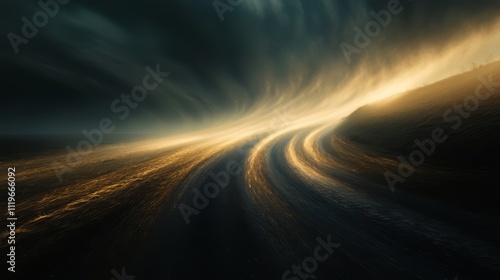 Abstract swirling light path landscape.