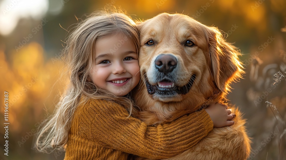 Blissful Embrace of Unconditional Love between a Girl and Her Gentle Canine Companion Blissful Embrace of Unconditional Love between a Girl and Her Gentle Canine Companion