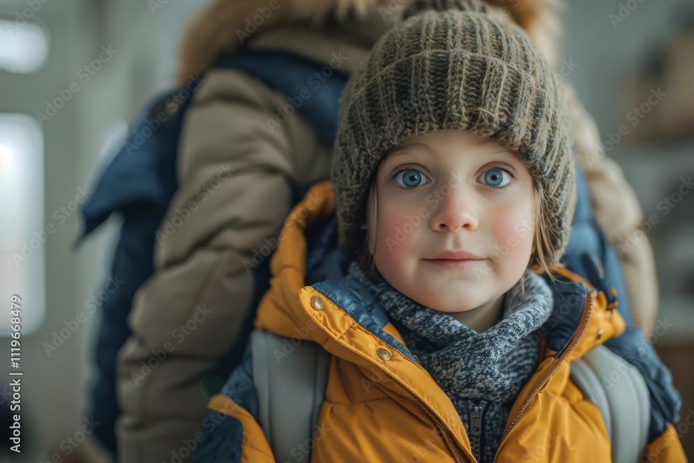 A young child standing by the door, observing as their parents put on their jackets and prepare to leave for work, feeling a mix of excitement and sadness. A young child standing by the door, observing as their parents put on their jackets and prepare to leave for work, feeling a mix of excitement and sadness.