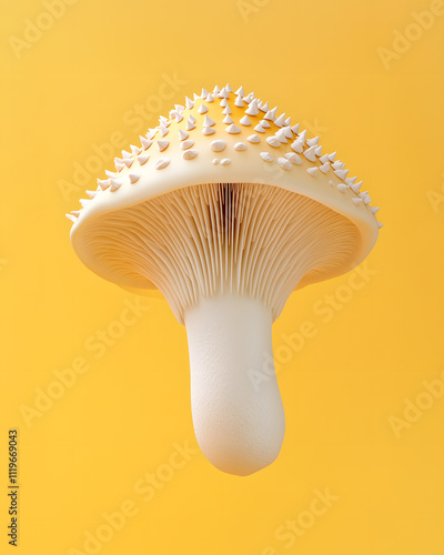 Mushrooms on displayvibrant spiked fungi studio environment 3d render artistic perspective nature's marvels