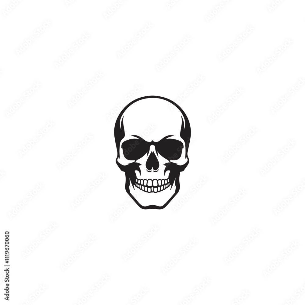 A black and white skull silhouette illustration vector design in white background. A black and white skull silhouette illustration vector design in white background.