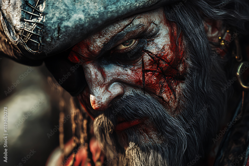 Obraz premium Bloody Pirate Face Close Up