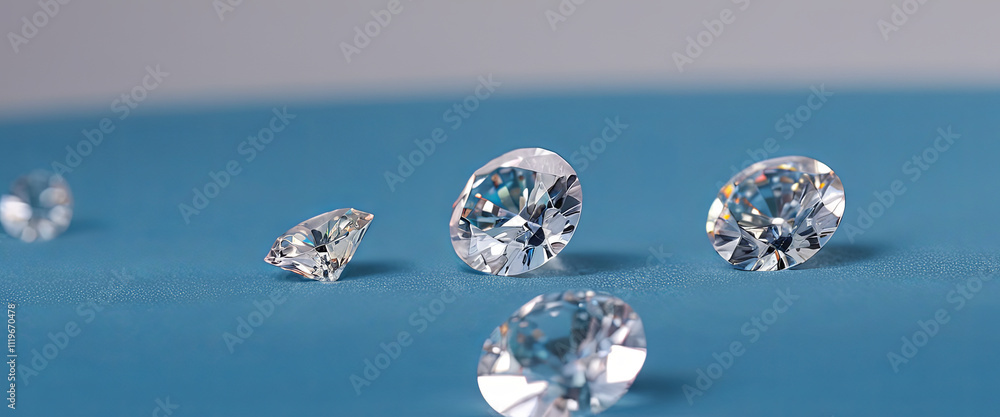 Several exquisite diamonds of various sizes are displayed on a bright blue surface, highlighting their sparkle and clarity, creating an elegant and eye-catching arrangement Several exquisite diamonds of various sizes are displayed on a bright blue surface, highlighting their sparkle and clarity, creating an elegant and eye-catching arrangement