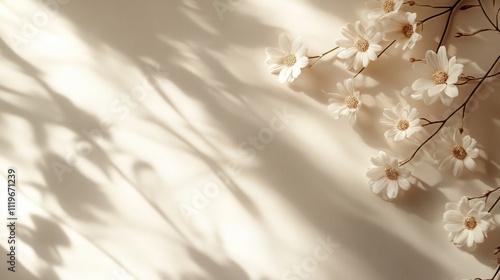 Spring Horizontal chamomille Floral banner. Daisy frame template. Beautiful spring or summer nature season background. Copy space for text, selective focus