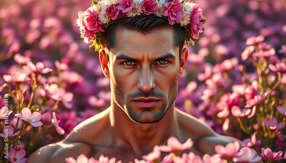 Obraz premium handsome man in blossom field