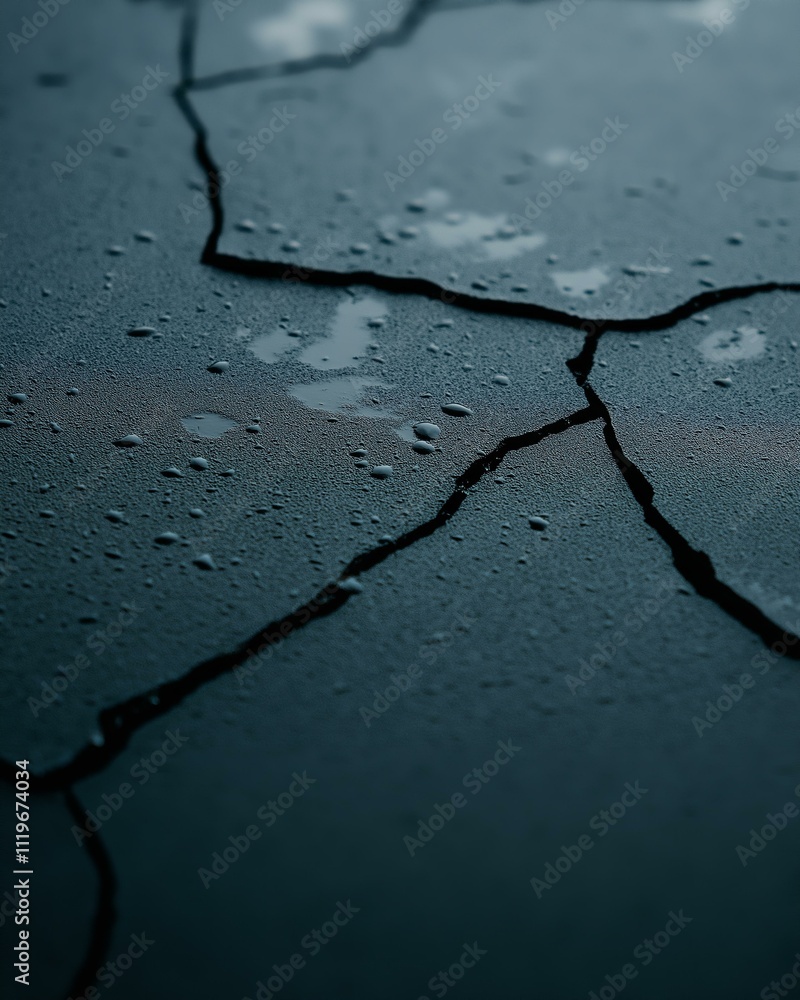 Obraz premium Cracked Surface with Water Droplets