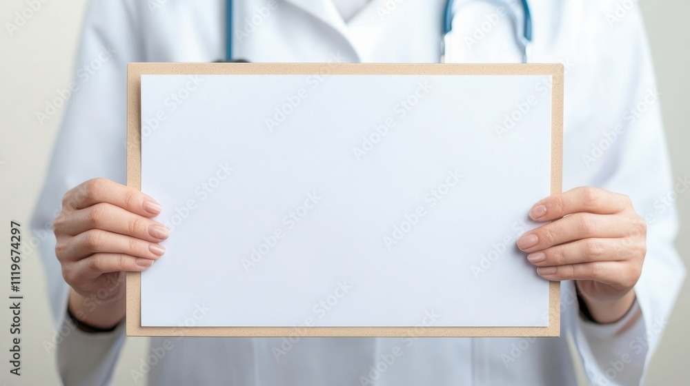 Doctor Holding Blank White Sign for Medical Information and Promotion Doctor Holding Blank White Sign for Medical Information and Promotion