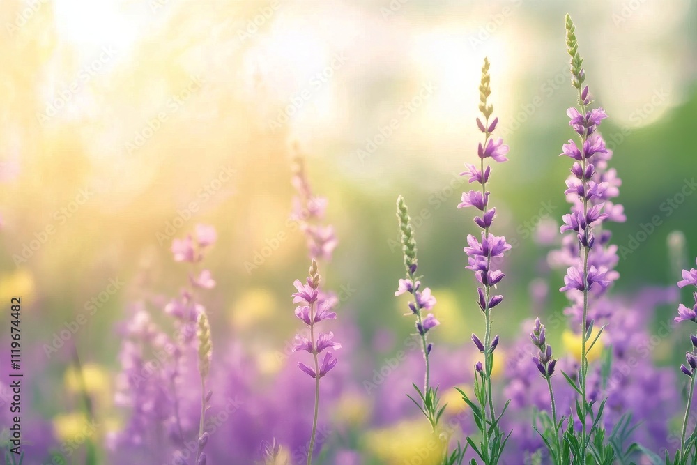 Fototapeta premium Colorful field of wildflowers in bloom with mountains in the background during spring