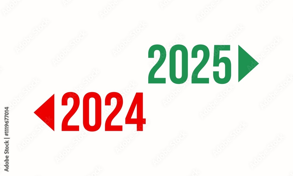 2024 to left 2025 to right, new year new way business concept isolated on a white background. Business concept. 2024 to left 2025 to right, new year new way business concept isolated on a white background. Business concept.