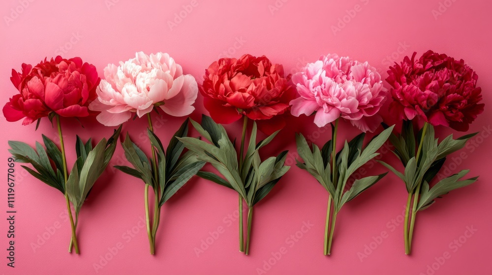 Obraz premium Spring Horizontal Floral Peony banner. Beautiful nature season background. Copy space for text, selective focus. Bloom summer aesthetic.