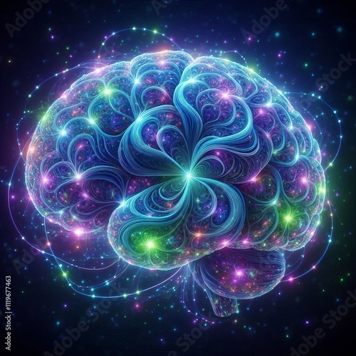 Fractal Brain A brain rendered with its neural pathways displaye photo