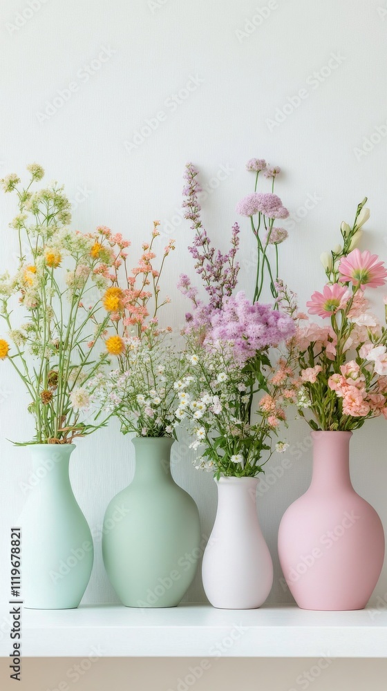 custom made wallpaper toronto digitalBeautifully arranged vases filled with colorful fresh flowers on a minimalistic shelf