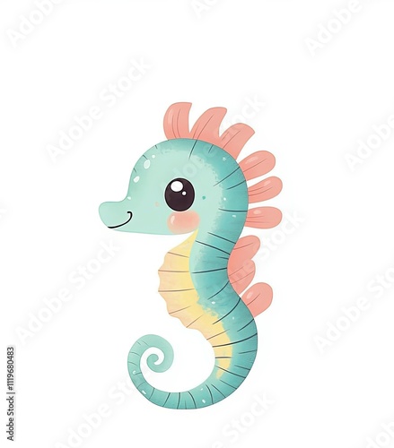 Cute seahorse illustration with bright colors and a cheerful expression in a whimsical style photo