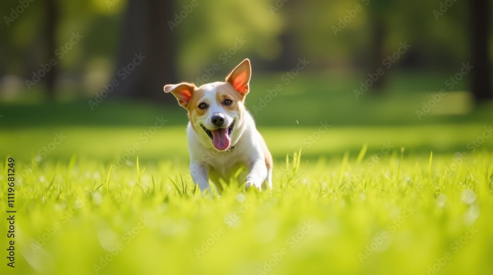 Happy Dog Playing Fetch in a Sunny Park Happy Dog Playing Fetch in a Sunny Park