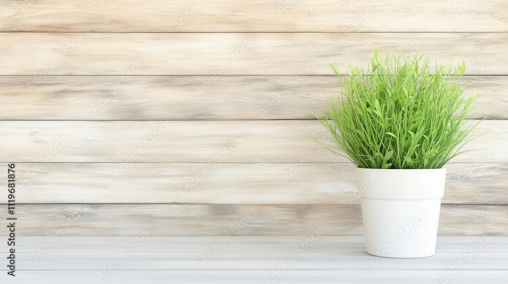 Lush Green Potted Plant Against Rustic Wooden Background in Bright Room Lush Green Potted Plant Against Rustic Wooden Background in Bright Room