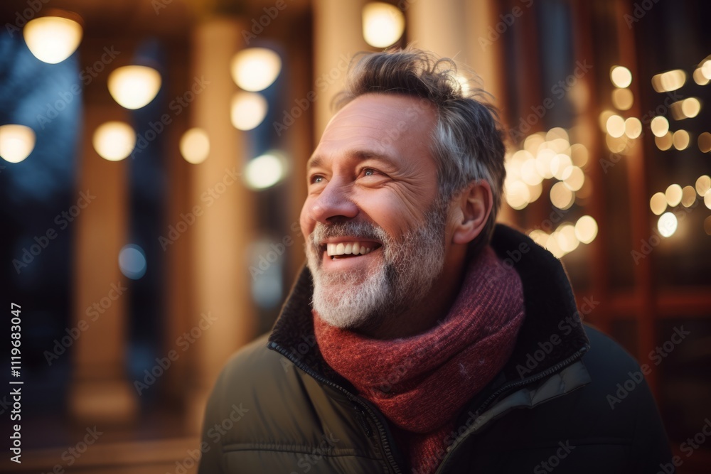 Portrait of a smiling senior man in the city at night. Portrait of a smiling senior man in the city at night.