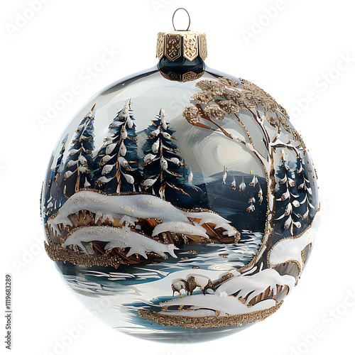 Hand-Painted Winter Scene Glass Bauble Featuring Snowy Trees and Scenic Landscape for Classic Holiday Decor Display