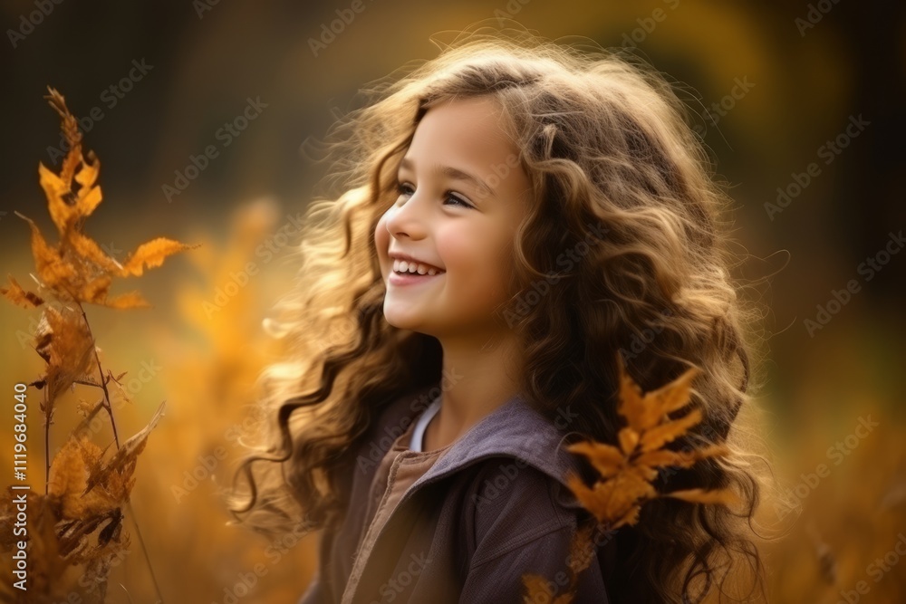 Portrait of a beautiful little girl with curly hair and autumn leaves Portrait of a beautiful little girl with curly hair and autumn leaves
