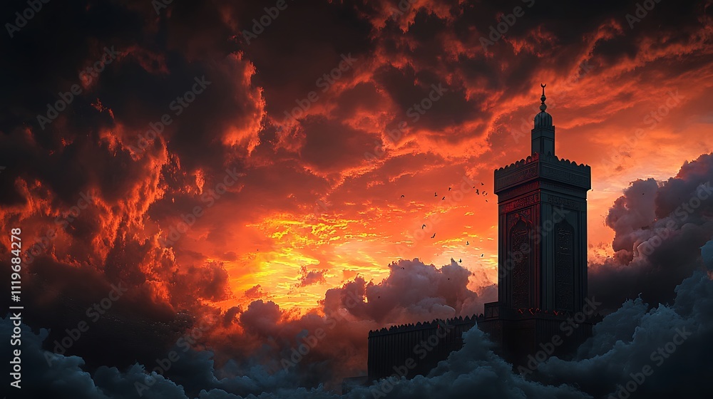 Dramatic sunset over a mosque in stormy clouds. Dramatic sunset over a mosque in stormy clouds.