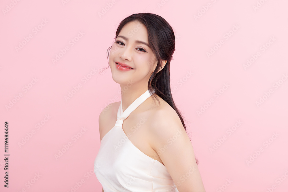 Beautiful young asian woman with clean fresh skin on pink background, Face care, Facial treatment, Cosmetology, beauty and spa, Asian women portrait. Beautiful young asian woman with clean fresh skin on pink background, Face care, Facial treatment, Cosmetology, beauty and spa, Asian women portrait.