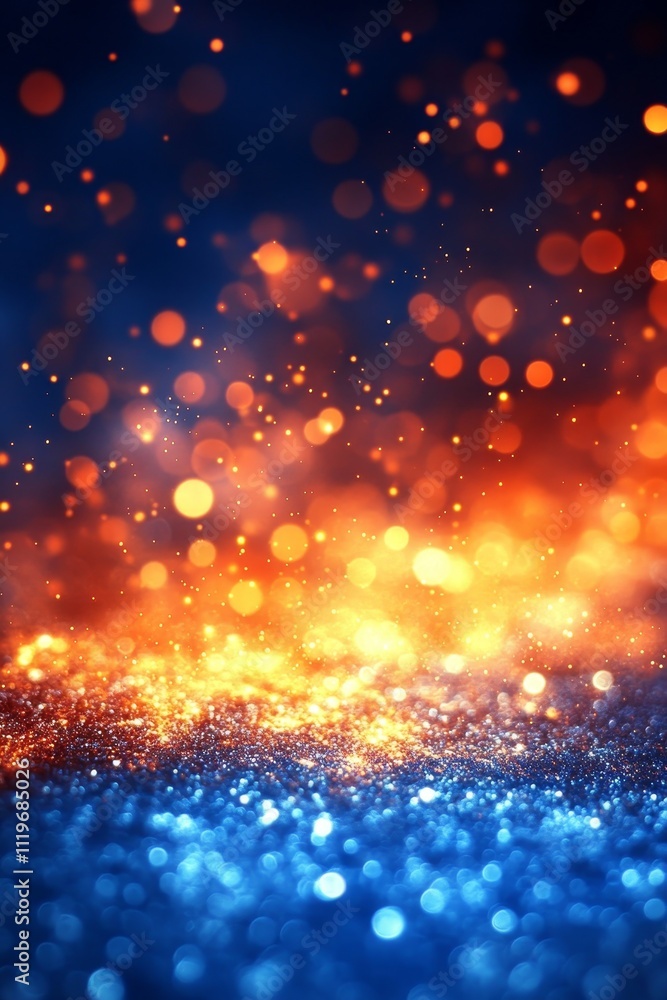 Fototapeta premium Sparkling Blue and Golden Festive Abstract Backdrop With Blurry Glittering Lights Effect