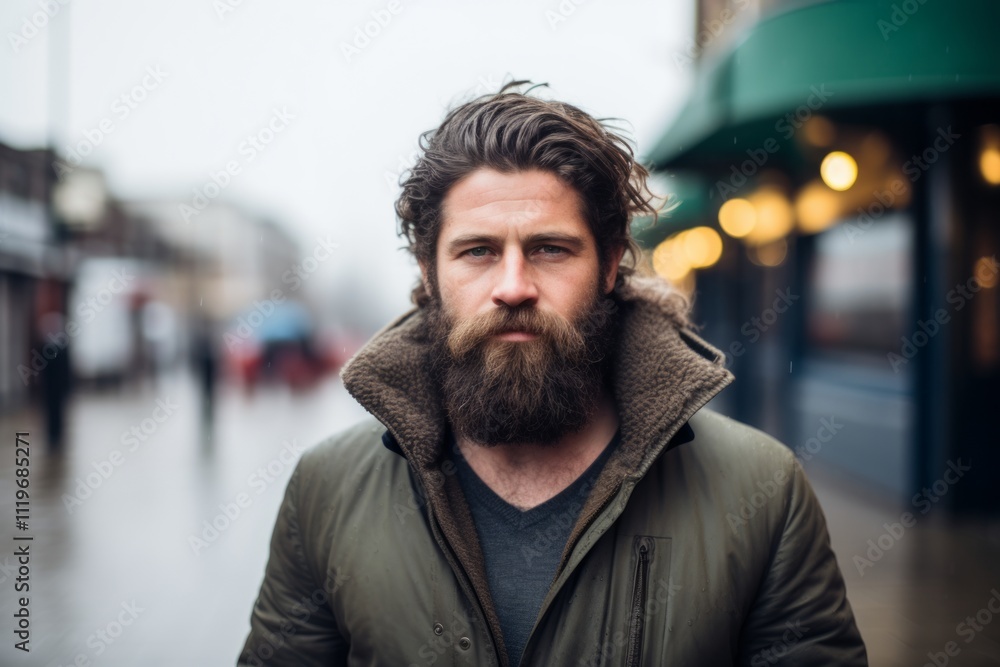 Handsome man with long beard and moustache in the city Handsome man with long beard and moustache in the city