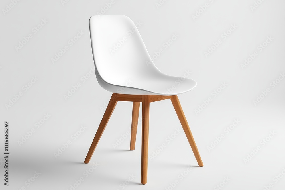 Modern minimalist chair sleek white plastic seat wooden legs Scandinavian design Modern minimalist chair sleek white plastic seat wooden legs Scandinavian design