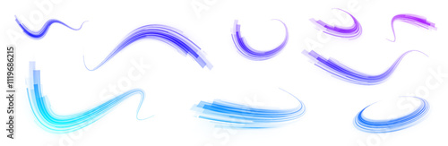 Light arc in neon colors, in the form of a turn. Creative vector illustration of flying cosmic meteor, planetoid, comet, fireball isolated on transparent background. Effect, png, wave,neon,line.