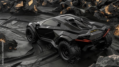 Powerful car with a 4x4 motor, designed for high-speed transport. Car in black, an extreme model with a sport auto feel.
