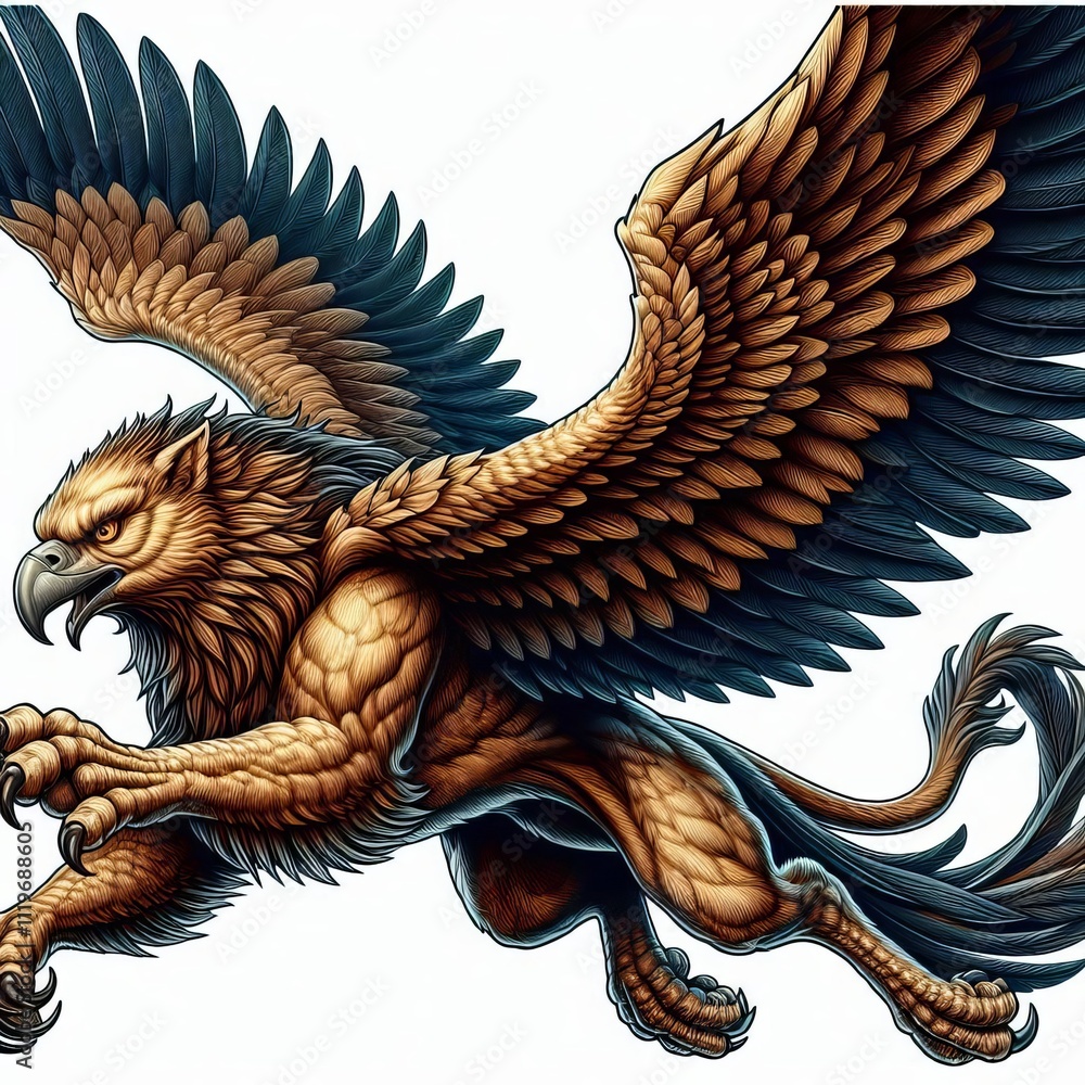 Griffin in Flight Detailed feathers and muscular build of a flyi Griffin in Flight Detailed feathers and muscular build of a flyi