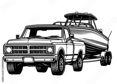 Pick up truck towing boat trailer 