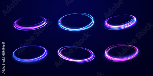 Curve light effect of neon line. Png luminous neon circle. Light neon pedistal, podium, platform, table. To center a bright flash, png, effect, wave,neon,line.