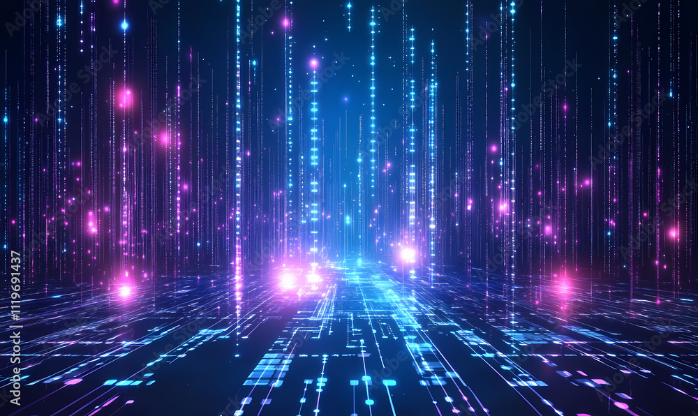 Futuristic digital pathway with glowing binary code. Futuristic digital pathway with glowing binary code.